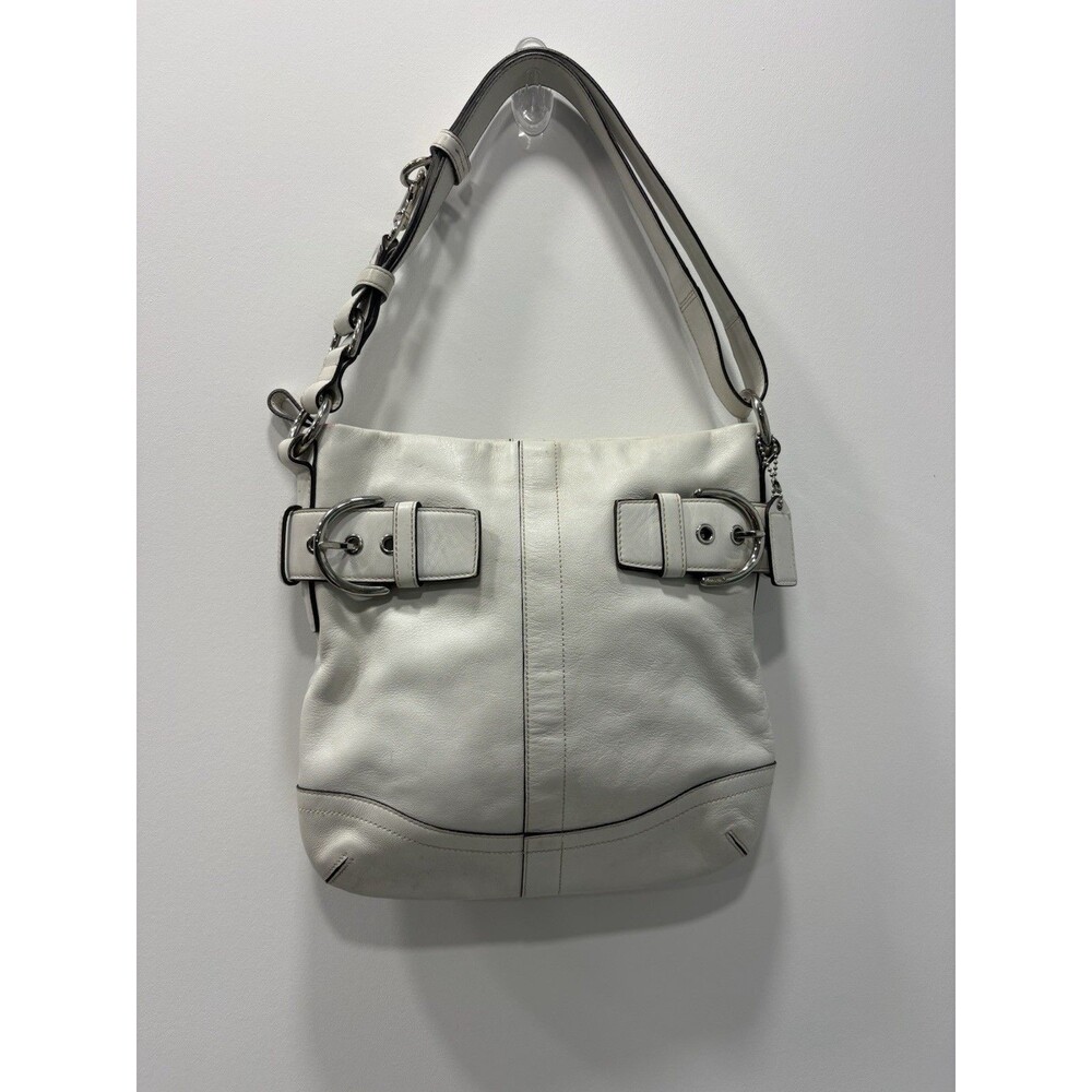 Coach 1452 White Leather Soho Slim Duffle Hobo Medium Shoulder Bag Purse Handbag
